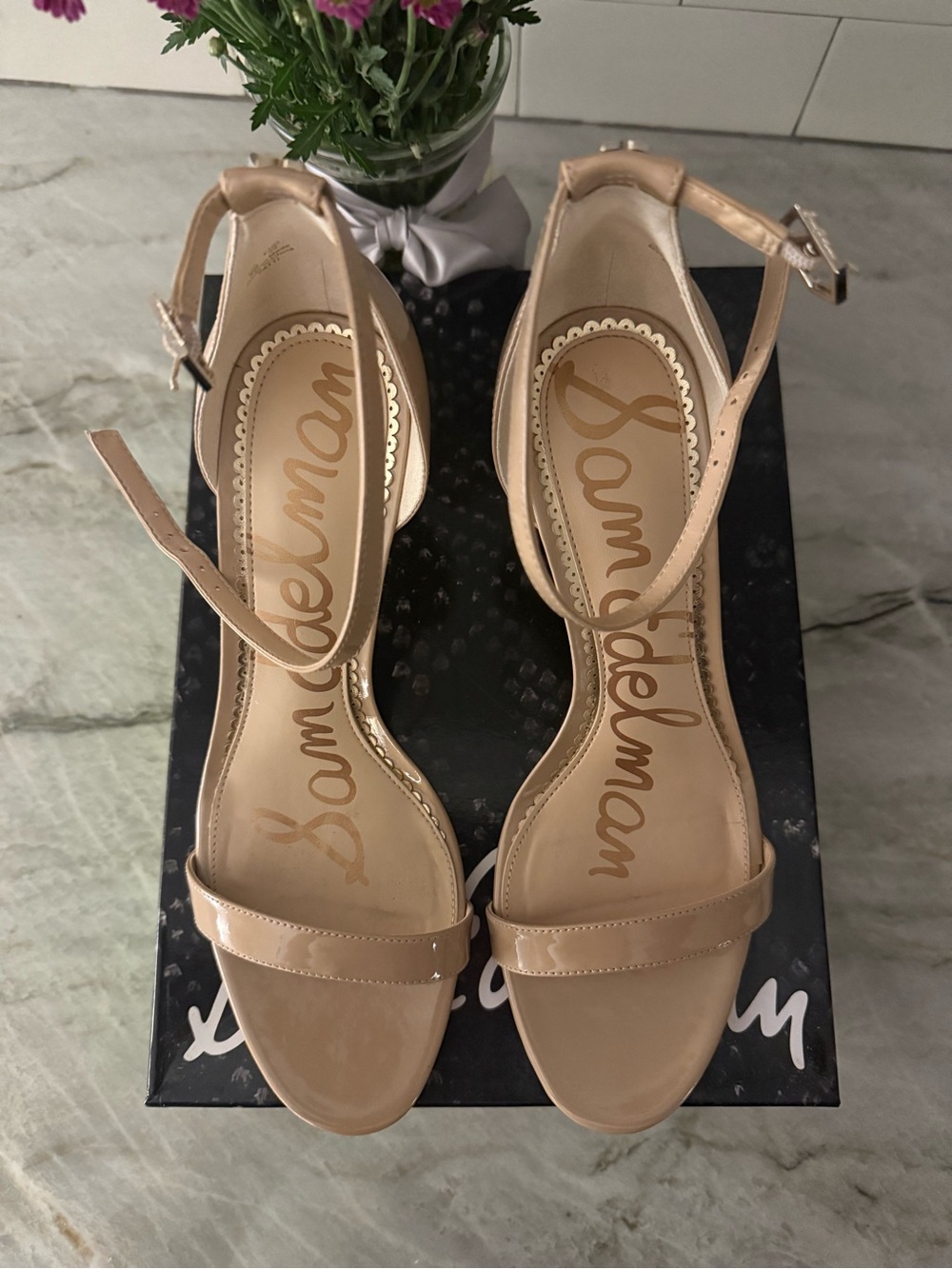 Sam Edelman Tan Patent Leather Ankle Strap Heels